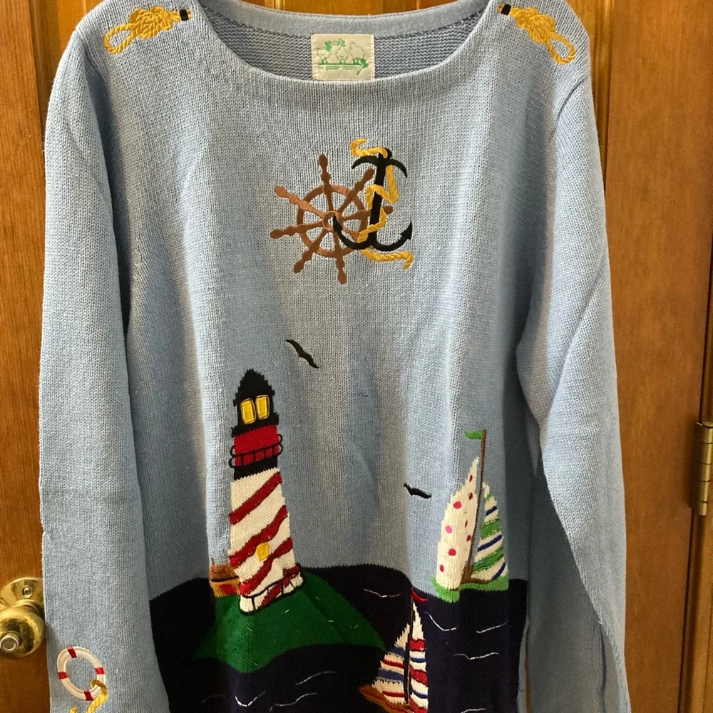 Nautical embroidered Quaker factory large sweater